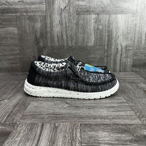Hey Dude Wally Kids size 1 Black White Slip One Shoes